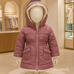 🎀 DKNY Girls Blush Pink & White Puffer Reversible Coat Size 4T